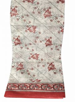 White and Red Leaves Cotton Saree